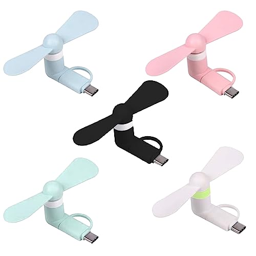 Mini-Handy-Lüfter,Mini-Handy-Ventilator,5 PCS Tragbarer Mini-USB-Handy-Lüfter,Tragbarer Kühler Rotierender Ventilator,USB Ventilator Klein Leise,2-in-1-Lüfter für Android-Telefone / Type-C-Telefone von Cerioll