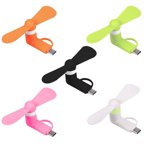 Mini-Handy-Lüfter,Mini-Handy-Ventilator,5 PCS Tragbarer Mini-USB-Handy-Lüfter,Tragbarer Kühler Rotierender Ventilator,USB Ventilator Klein Leise,2-in-1-Lüfter für Android-Telefone / Type-C-Telefone von Cerioll