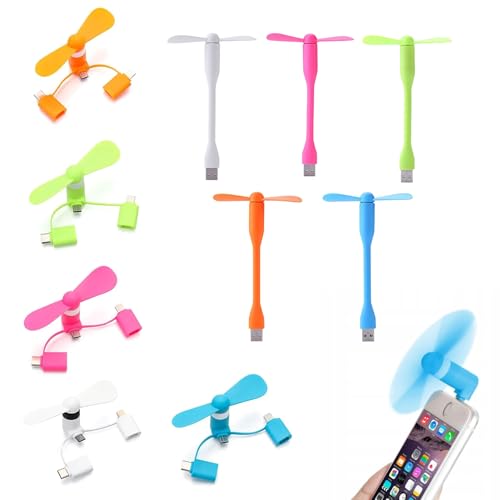 Mini Handy Ventilator,5 Stk 3-in-1 Handy-Ventilator,Mini-Handy-Lüfter,Tragbarer Mini-USB-Handy-Lüfter,5 Stk USB Ventilator,Mini Ventilator,Handy Ventilator Kompatibel mit i-Phone Type-C und Android von Cerioll