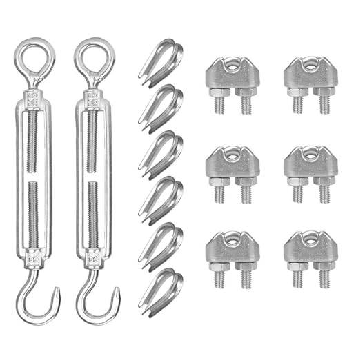 Seilspanner Spannschloss Set,14 Stück Drahtseil Spanner Set,Draht Spanner M6,2 Stück Spannschlösser M6,6 Stück Drahtseil Kauschen,6 Stück Seilklemmen,M6 Drahtspanner Set für Seil,Zaunspanner von Cerioll