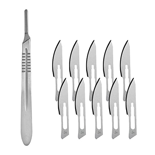 Skalpellklingen, Skalpell Fusspflege, Scalpel Blades, Skalpellhalter Nr. 4 Rostfreier, 10 Stück Skalpellklingen Aus Karbonstahl - Ersatzklingen Einzeln Steril Verpackt + Skalpell Halter - Edelstahl von Cerioll