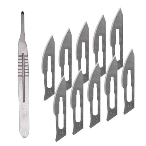 Skalpellklingen,Skalpell Fusspflege,Scalpel Blades,Podologie Instrumente Skalpell,10 Stück Skalpellklingen Aus Karbonstahl - Ersatzklingen Einzeln Steril Verpackt + Skalpell Halter - Edelstahl von Cerioll