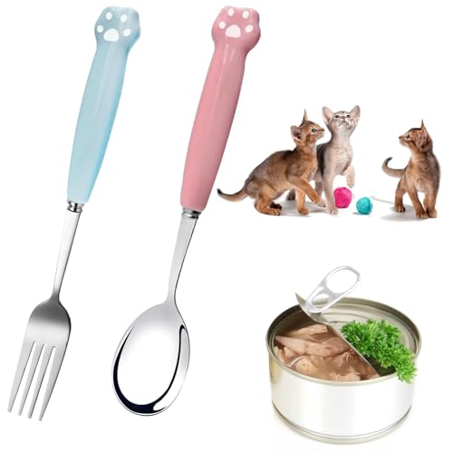 Tierfutterlöffel, Tierfutterlöffel Lang, 2Pcs Futterdosenlöffel Für Tierfutter, Hundefutter Gabel, Edelstahl Haustier Futter Löffel, Haustier Fütterung Löffel Zum Füttern Von Nassfutter Für Haustiere von Cerioll