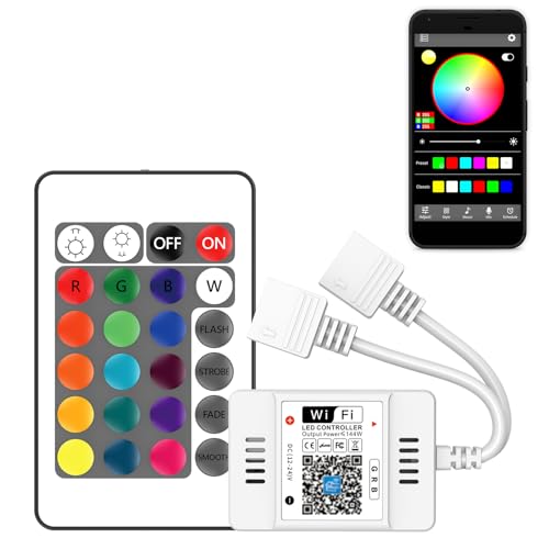 Wifi RGB LED Streifen Strip Kontroller, LED Streifen RGB WiFi Kontroller mit 24 Tasten, DC12V-24V Für Alle Strip Controller, APP-Steuerung, Musik Sync,Timer von Cerioll
