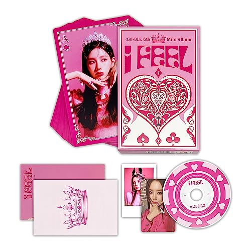 (G)I-DLE - 6th Mini Album [I feel] (QUEEN Ver.) Playing Card + Lyric Paper + CD & Holder + Photo Card + Polaroid + Mini Poster + 2 Pin Button Badges + 4 Extra Photocards von Ceriwiya