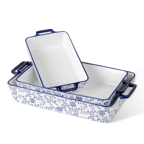 Cerkik Keramik-Backformen-Set – Auflaufform für Ofen – rechteckige Lasagne-Pfannen zum Kochen, Küche – mikrowellen- und spülmaschinenfest – Hochzeitsgeschenk, Bankett, täglicher Gebrauch, 3er-Set von Cerkik