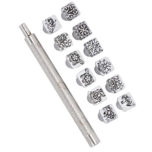 12pcs Stempel Punch Stamping Tool, Diy Leder Stanzwerkzeug Tang Dynastie Blumenmuster Pflanze Leder Stampers Sattel Making Tool für Prägung Metall Holz Kunststoff Handwerk von Cerlingwee