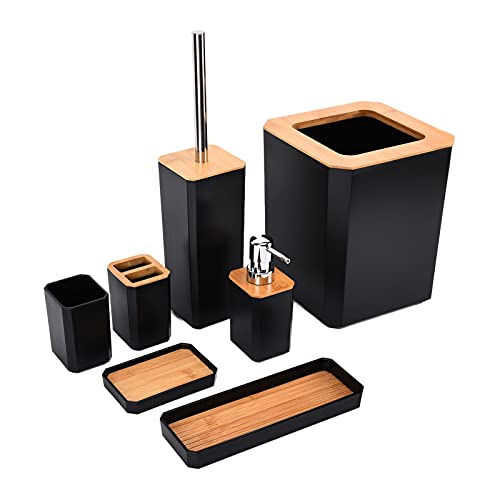 7-teiliges Bad-Zubehör-Set / Toiletten-Set aus Bambus, leicht zu reinigen, für Hotel für Zuhause (schwarz) von Cerlingwee