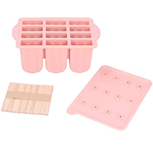 12 Gitter Silikon -Eisform -Fach -Eismacher formen mit Deckel und 50 Stöcken (Rosa + 50 Eisstift) von Cerlyiont