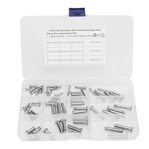 12 Größen 304 Edelstahl flacher Kopf Einloch -Gabelpins Sortiment -Kit, T -Form -Runde Stift Link Scharnierstift Einloch -Gabelpins für Auto (mit Kunststoffbox) (64pcs) von Cerlyiont