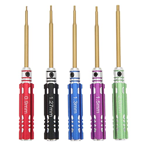 5pcs RC -Schraubendreher -Set 0,9 mm 1,27 mm 1,3 mm 1,5 mm 2,0 mm Stahl -Sechskantschraubenstreiber mit Nicht -Schlupfgriff für RC -Hobbys von Cerlyiont