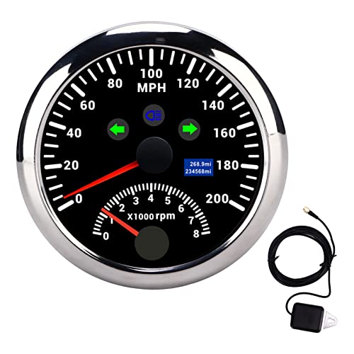 85 mm 0 200 km/h GPS Tachometer Tachometer Überdrehzahl Alarm LCD Red Backlight Car Boat ((Schwarz CX8193)) von Cerlyiont