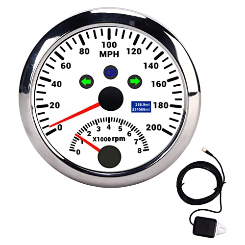 85 mm 0 200 km/h GPS Tachometer Tachometer Überdrehzahl Alarm LCD Red Backlight Car Boat ((Weißer CX8194)) von Cerlyiont