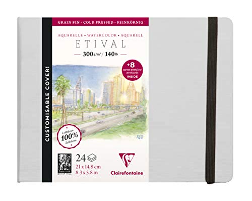 Clairefontaine 975445C - Skizzenbuch mit Fadenbindung Etival feine Körnung , 24 Blatt 21x14,8 cm 300g + 8 Postkarten mit Vordruck von Cernit