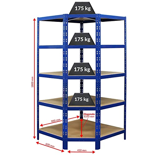 kaiserkraft Schwerlastregal | Eckelement | HxBxT 1800 x 900 x 600 mm | Blau | Kellerregal Metallregal Garagenregal Lagerregal Werkstattregal von Certeo