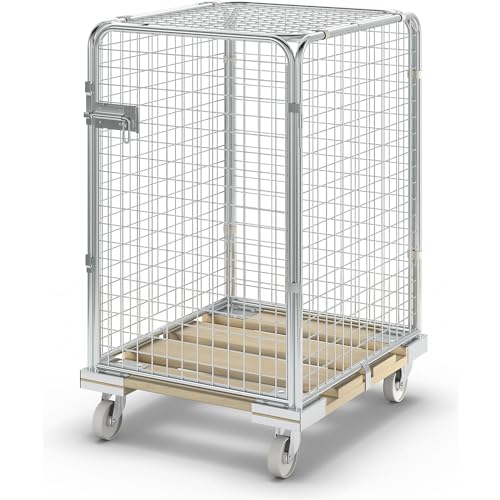 E.S.B. Antidiebstahlbehälter mit Holz-Rollplatte, Nutzhöhe 1020 mm, mit 1 Tür - Transportroller Transportcontainer Materialcontainer von Certeo