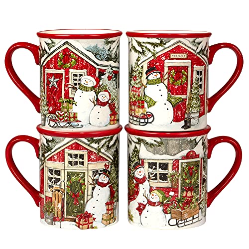 Certified International 37257SET4 Snowman's Farmhouse Tasse mit Schneemann-Motiven, 473 ml, 4 Stück, Keramik, Mehrfarbig von Certified International