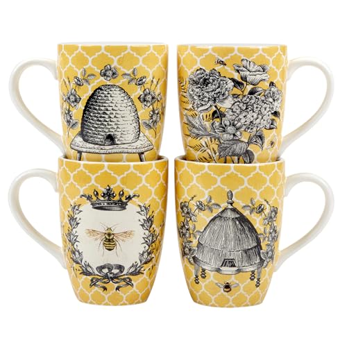 Certified International French Bees Tassen, 590 ml, mehrfarbig, 4 Stück von Certified International