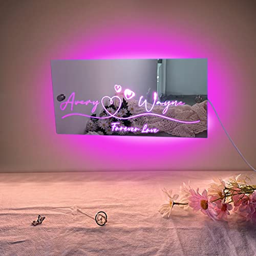 Personalisierter Name LED Spiegelleuchte Benutzerdefinierter Name Neonlampe Schild für Paare Freundin Frau Valentinstag Jahrestag (Name Paare Lampe) von Certykllp