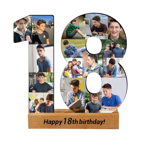Personalisierbare Fotocollage zum 18. Geburtstag, Holzschild, Geschenk zum 18. Geburtstag, individuelle Zahl 18, Collage, Bilderrahmen, Zahlen, Collage, Schild für Geburtstag, Hochzeit, Jahrestag, Personalisierbare Fotocollage zum 18. Geburtstag, Holzschild, Geschenk zum 18. Geburtstag, individuelle Zahl 18, Collage, Bilderrahmen, Zahlen, Collage, Schild für Geburtstag, Hochzeit, Jahrestag, von Certykllp