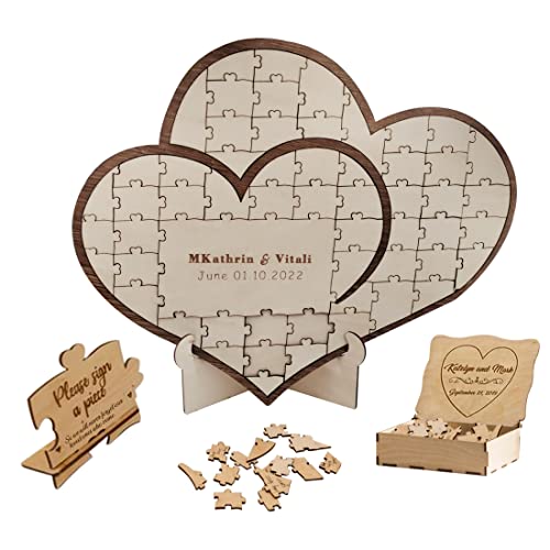 Personalisiertes Hochzeitspuzzle Gästebuch Alternative Custom Holz Herz Puzzle Gästebuch Schild Rustikales Gästebuch Hochzeit Dekor für Party Verlobung Empfang Jahrestag (56 Pieces) von Certykllp