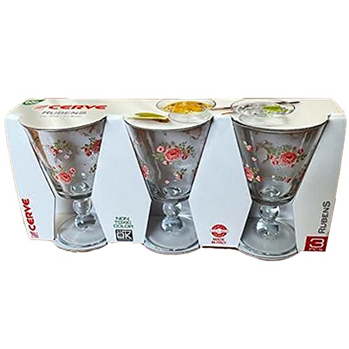 Rubens Rosebud, 3 Stück, dekoriertes Glas, für Getränke, Cocktail, Modell Rosébud von Cerve