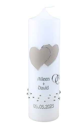 Cerziies® Hochzeitskerze Aileen und David mit Namen und Datum, individuell und handverziert 2019, Kerzengröße :ca. 20x7 von Cerziies