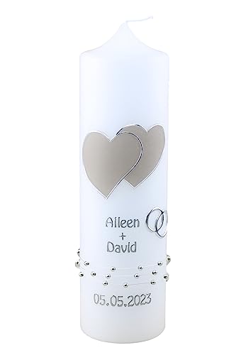Cerziies® Hochzeitskerze Aileen und David mit Namen und Datum, individuell und handverziert 2019, Kerzengröße :ca. 30x7 von Cerziies