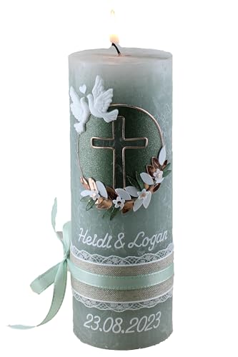 Cerziies® Hochzeitskerze Rustik Heidi und Logan mit Namen und Datum, individuell und handverziert 2556, Variante:Glasteelichteinsatz von Cerziies