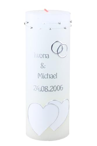 Cerziies® Hochzeitskerze Rustik Iwona und Michael mit Namen und Datum, individuell und handverziert 2189, Variante:Klassischer Docht von Cerziies