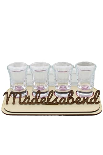 Cerziies® Holzuntersetzer Tablett MÄDELSABEND mit Schnapsgläsern und individualisierbarer Gravur 2432 von Cerziies