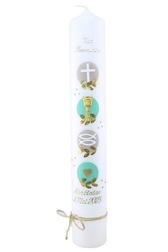 Cerziies® Kommunionkerze KORBINIAN Junge oder Mädchen mit Name und Datum, individuell und handverziert 2208, Kerzengröße :ca. 40x5 von Cerziies