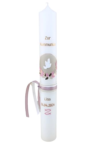 Cerziies® Kommunionkerze Lisa Junge oder Mädchen mit Name und Datum, individuell und handverziert 2301, Kerzengröße :ca. 40x4 von Cerziies