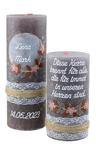 Cerziies® Set Hochzeitskerze mit Gedenkkerze Rustik mit Name und Datum, individuell und handverziert 2384, Variante:Klassischer Docht von Cerziies