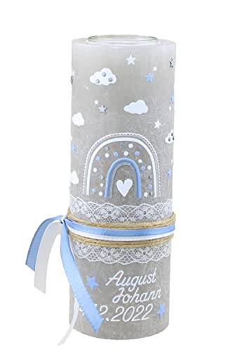 Cerziies® Taufkerze Rustik August Junge oder Mädchen mit Name und Datum, individuell und handverziert 1769, Variante:Klassischer Docht von Cerziies