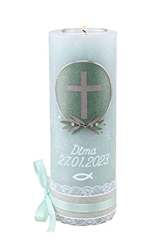 Cerziies® Taufkerze Rustik DIMA Junge oder Mädchen mit Name und Datum, individuell und handverziert 1848, Variante:Klassischer Docht von Cerziies