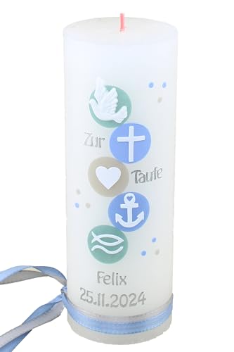 Cerziies® Taufkerze Rustik Felix Junge oder Mädchen mit Name und Datum, individuell und handverziert 2199, Variante:Klassischer Docht von Cerziies
