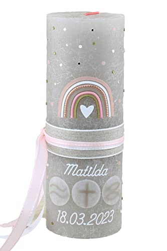 Cerziies® Taufkerze Rustik Matilda Junge oder Mädchen mit Name und Datum, individuell und handverziert 1859, Variante:Klassischer Docht von Cerziies