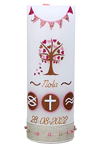 Cerziies® Taufkerze Rustik NOLA Junge oder Mädchen mit Name und Datum, individuell und handverziert 1668 von Cerziies
