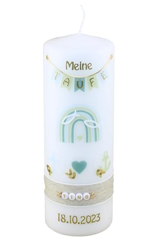 Cerziies® Taufkerze Tino Junge oder Mädchen mit Name und Datum, individuell und handverziert 2176, Kerzengröße :ca. 25x7 von Cerziies