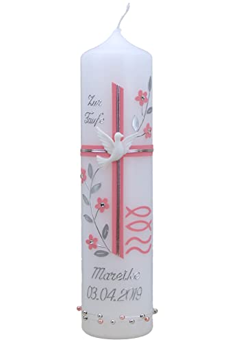Cerziies® Taufkerze MAREIKE Junge oder Mädchen mit Name und Datum, individuell und handverziert 1319, Größe:ca. 40x5 cm von Cerziies