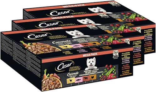 CESAR® Natural Goodness™ Schale Multipack Casserole in Sauce mit Superfoods 4 Varietäten 3 x 24 x 100g von Cesar