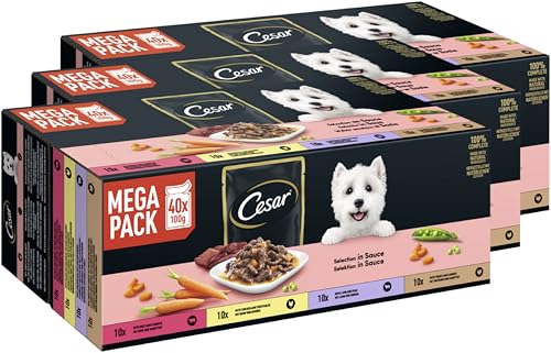 CESAR® Portionsbeutel Multipack Selektion in Sauce 4 Varietäten 3 x 40 x 100g von Cesar