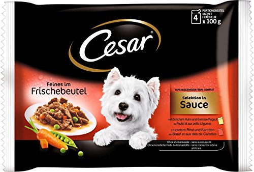 Cesar Hundefutter Nassfutter Feines im Frischebeutel Selektion in Sauce in Sauce, 52 Packungen (13 x 4 x 100g) von Cesar