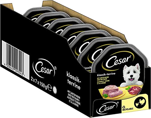Cesar Hundefutter Nassfutter Klassiker mit zartem Huhn und Truthahn, 7 er Pack (7 x 2 Schalen x 150 g) von Cesar