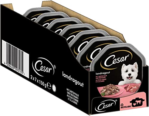 Cesar Hundefutter Nassfutter Landküche Kalb & Truthahn, 7 er Pack, (7 x 2 Schalen x 150 g) von Cesar