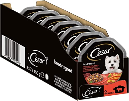 Cesar Hundefutter Nassfutter Landküche Geflügel & Gemüse, 7 er Pack (7 x 2 Schalen x 150 g) von Cesar