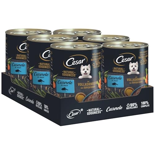 Cesar NATURAL GOODNESS Premium Hunde Nassfutter in der Dose Casserole in Sauce mit Fisch und Superfoods 6x400g von Cesar