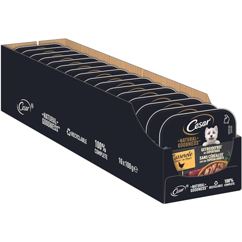 Cesar Natural Goodness Premium Hunde Nassfutter in der Schale Casserole in Sauce Getreidefrei mit Superfoods und Huhn 16x100g von Cesar