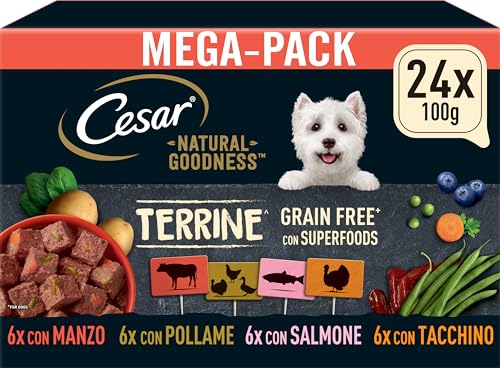 Cesar Natural Goodness Premium Hunde Nassfutter in der Schale Getreidefrei mit Superfoods in 4 Varietäten Megapack 24x100g Cesar Natural Goodness Premium Hunde Nassfutter in der Schale Getreidefrei mit Superfoods in 4 Varietäten Megapack 24x100g von Cesar